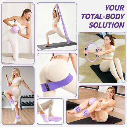 Pilates Kit, Home Pilates Workout Kit for Women, Pilates Equipment with 14.5"" Pilates Ring and Ball, Resistance Bands, Ankle Weights, Sliders & Grip Socks for Home Workouts