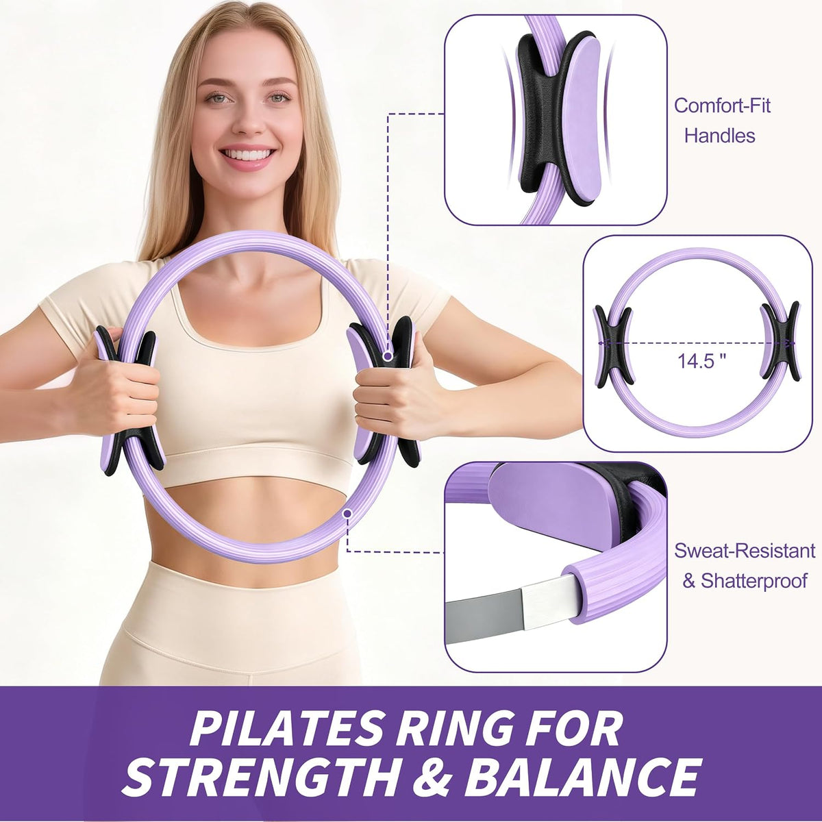 Pilates Kit, Home Pilates Workout Kit for Women, Pilates Equipment with 14.5"" Pilates Ring and Ball, Resistance Bands, Ankle Weights, Sliders & Grip Socks for Home Workouts