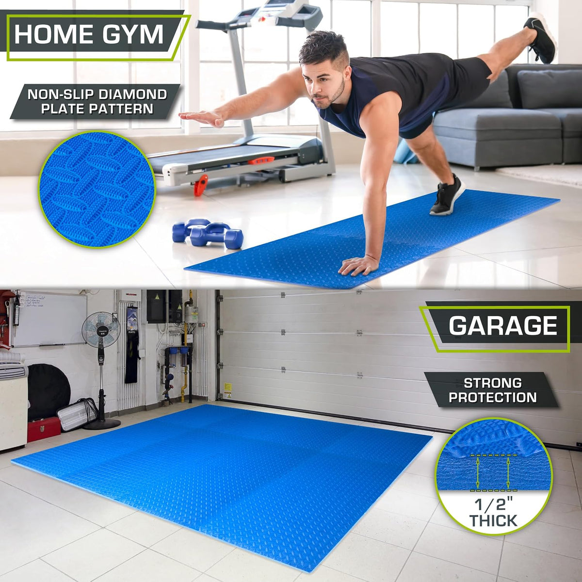 Exercise Puzzle Mat ½-inch, EVA Interlocking Foam Floor Tiles for Home Gym, Workout Equipment, Kids Play Areas, Black, 24 SQ FT - 6 Tiles