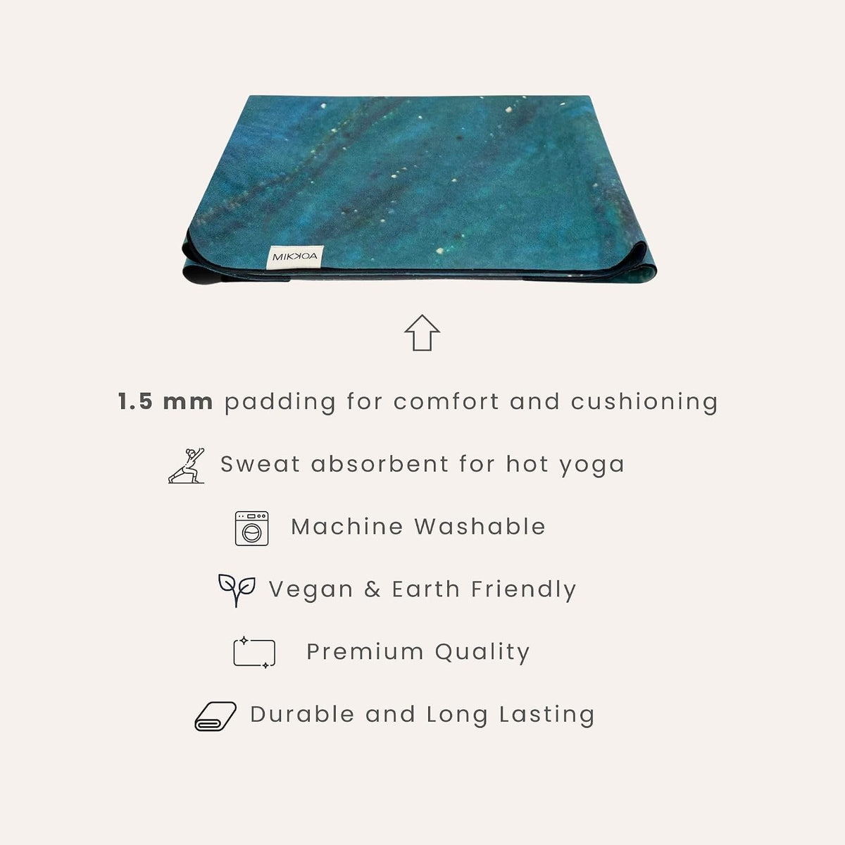Travel Yoga Mat 1.5mm | Foldable, Lightweight for Backpacking, Retreat, Outdoors, Gym, Pilates | Exercise Mat | Machine Washable