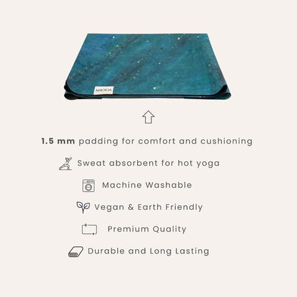 Travel Yoga Mat 1.5mm | Foldable, Lightweight for Backpacking, Retreat, Outdoors, Gym, Pilates | Exercise Mat | Machine Washable