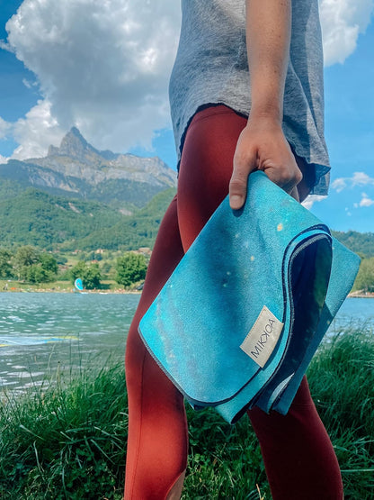 Travel Yoga Mat 1.5mm | Foldable, Lightweight for Backpacking, Retreat, Outdoors, Gym, Pilates | Exercise Mat | Machine Washable