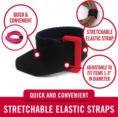 Elastic Cinch Straps with Buckle, 15in x 1in, Black, 4 Pack