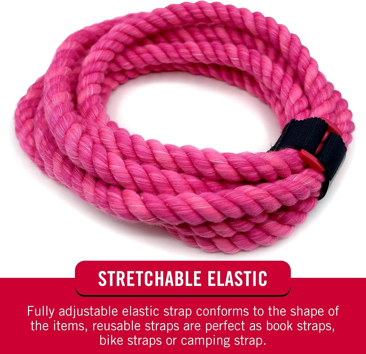 Elastic Cinch Straps with Buckle, 15in x 1in, Black, 4 Pack