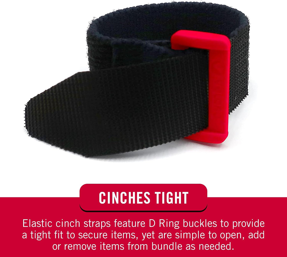 Elastic Cinch Straps with Buckle, 15in x 1in, Black, 4 Pack