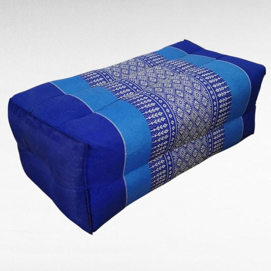 Yoga Block, Thai kapok pillow, handmade, Khid pattern, meditation cushion, yoga bolster, natural kapok fiber, neck, back, blue, 13x6x4 Inch