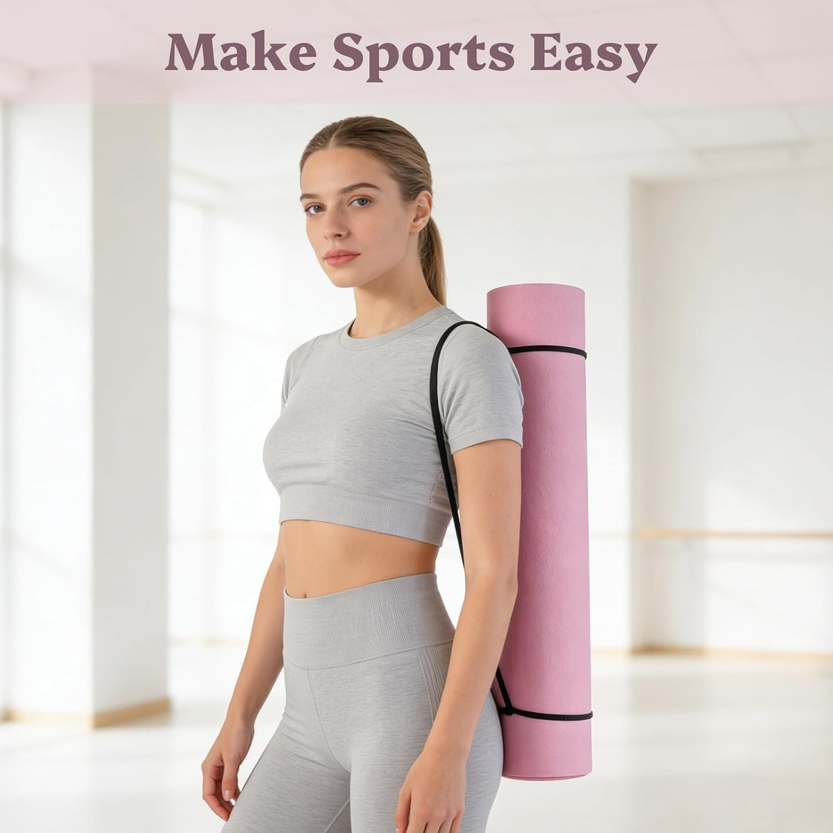 Yoga Mat Non Slip, Pilates Fitness Mats, 72" x 24" Extra Width ＆ Thick, Anti-Tear Exercise Mat with Carrying Strap, Workout Mats for Stretching,Yoga Studio,Gym or Home Workouts