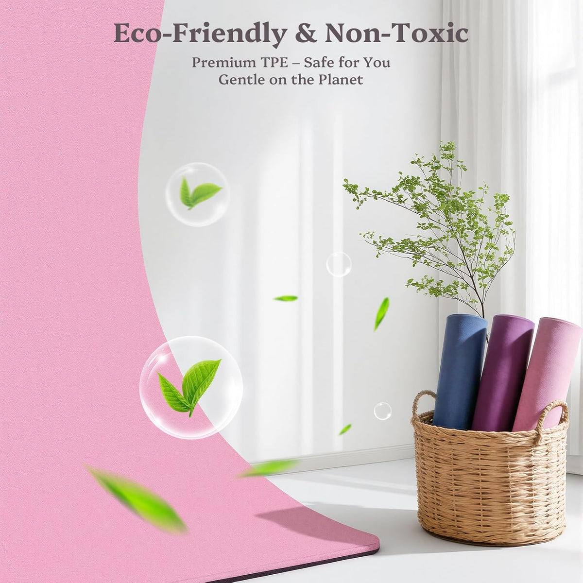 Yoga Mat Non Slip, Pilates Fitness Mats, 72" x 24" Extra Width ＆ Thick, Anti-Tear Exercise Mat with Carrying Strap, Workout Mats for Stretching,Yoga Studio,Gym or Home Workouts