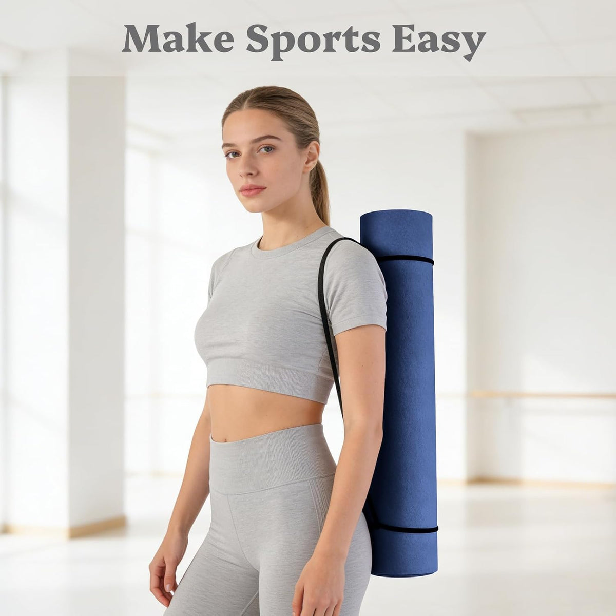Yoga Mat Non Slip, Pilates Fitness Mats, 72" x 24" Extra Width ＆ Thick, Anti-Tear Exercise Mat with Carrying Strap, Workout Mats for Stretching,Yoga Studio,Gym or Home Workouts