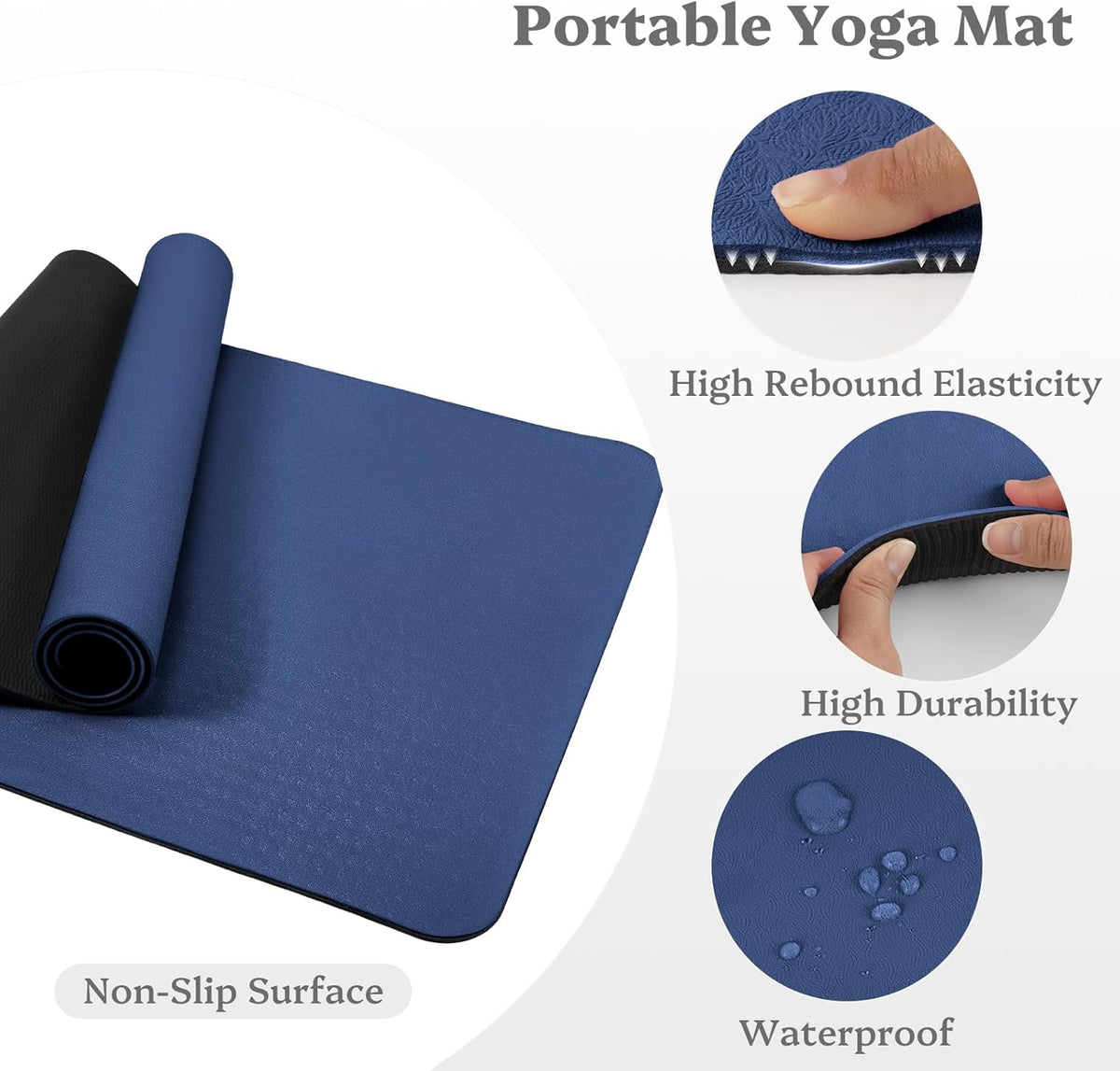 Yoga Mat Non Slip, Pilates Fitness Mats, 72" x 24" Extra Width ＆ Thick, Anti-Tear Exercise Mat with Carrying Strap, Workout Mats for Stretching,Yoga Studio,Gym or Home Workouts