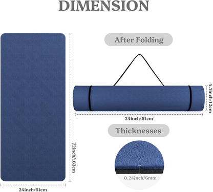 Yoga Mat Non Slip, Pilates Fitness Mats, 72" x 24" Extra Width ＆ Thick, Anti-Tear Exercise Mat with Carrying Strap, Workout Mats for Stretching,Yoga Studio,Gym or Home Workouts