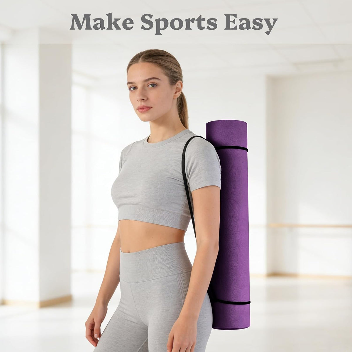 Yoga Mat Non Slip, Pilates Fitness Mats, 72" x 24" Extra Width ＆ Thick, Anti-Tear Exercise Mat with Carrying Strap, Workout Mats for Stretching,Yoga Studio,Gym or Home Workouts