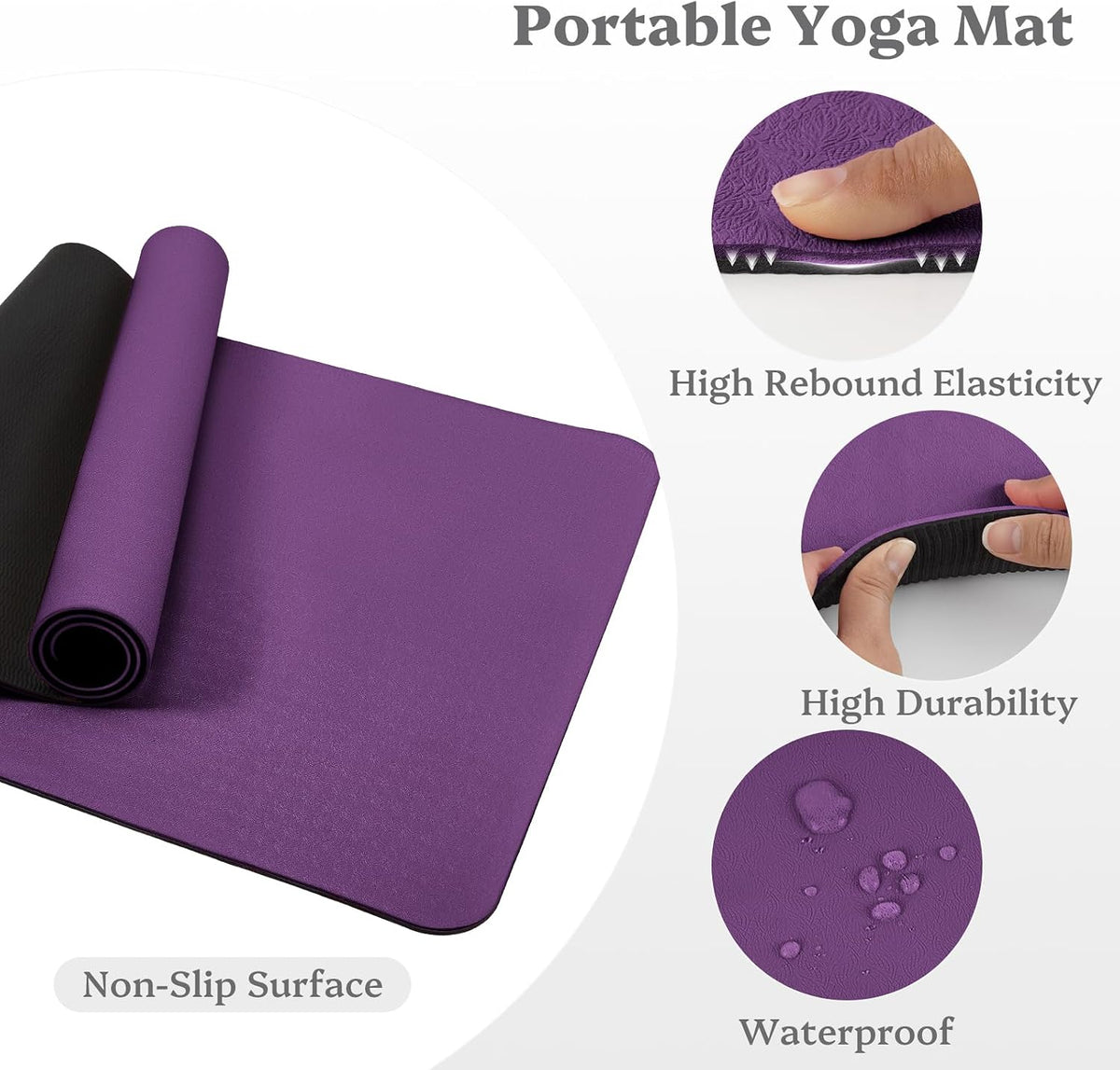 Yoga Mat Non Slip, Pilates Fitness Mats, 72" x 24" Extra Width ＆ Thick, Anti-Tear Exercise Mat with Carrying Strap, Workout Mats for Stretching,Yoga Studio,Gym or Home Workouts