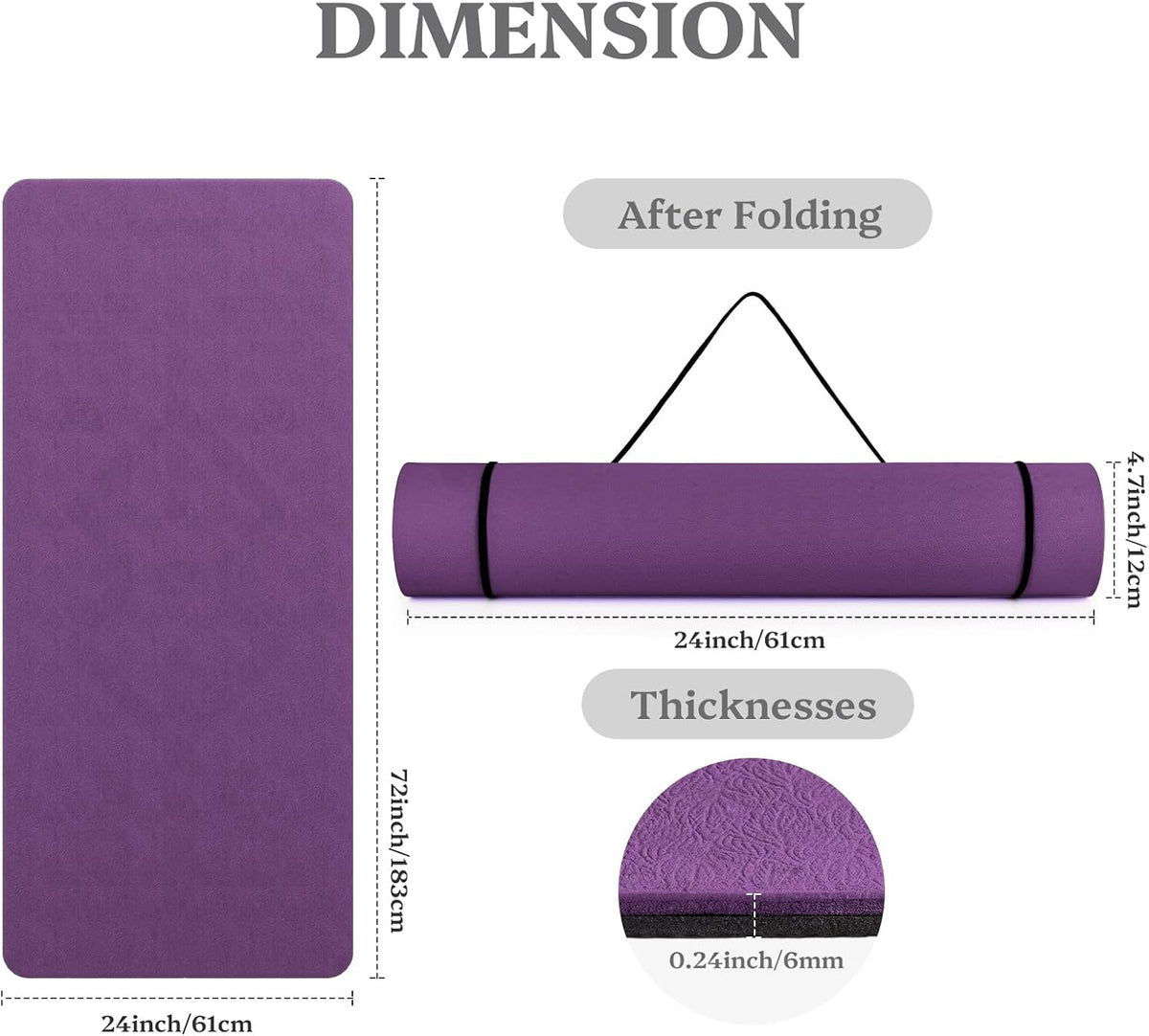 Yoga Mat Non Slip, Pilates Fitness Mats, 72" x 24" Extra Width ＆ Thick, Anti-Tear Exercise Mat with Carrying Strap, Workout Mats for Stretching,Yoga Studio,Gym or Home Workouts