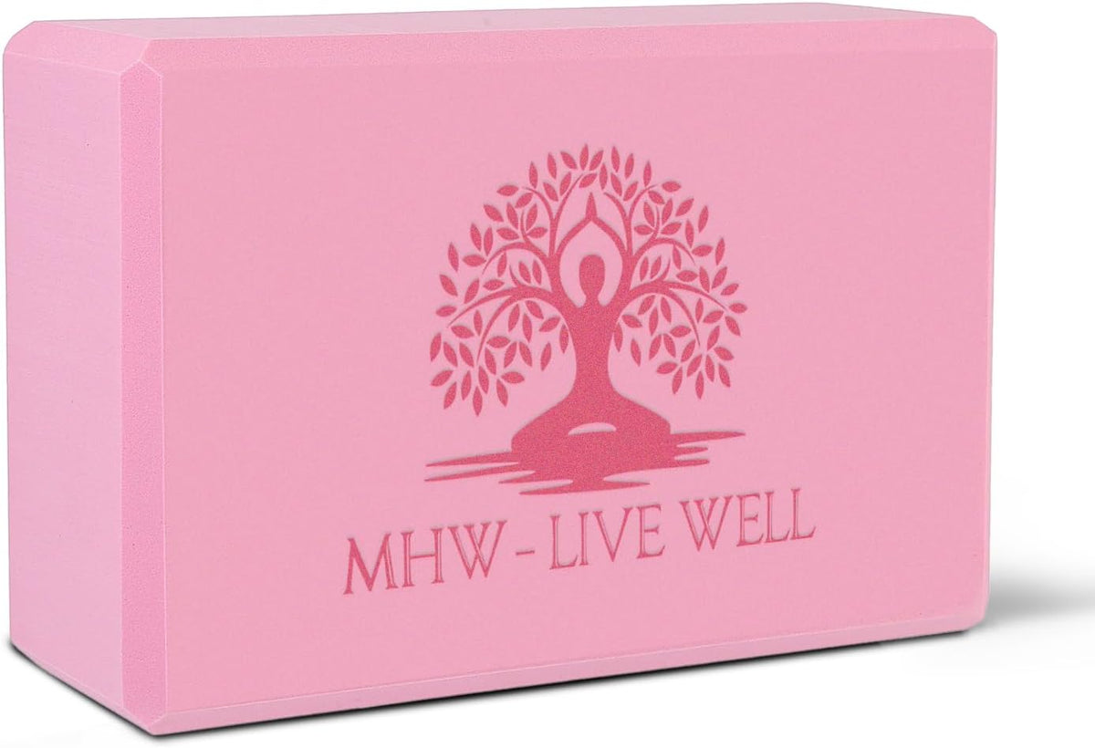 Live Well Pink Yoga Block - EVA Foam Yoga Brick for Support, Stretching, & Alignment - Yoga Accessories for Home & Studio - 3x6x9 inches