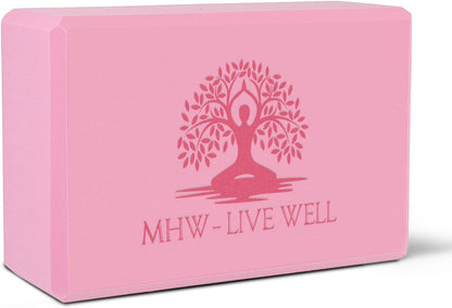 Live Well Pink Yoga Block - EVA Foam Yoga Brick for Support, Stretching, & Alignment - Yoga Accessories for Home & Studio - 3x6x9 inches