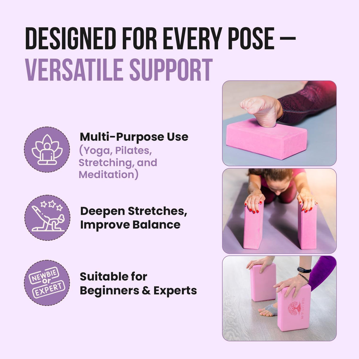 Live Well Pink Yoga Block - EVA Foam Yoga Brick for Support, Stretching, & Alignment - Yoga Accessories for Home & Studio - 3x6x9 inches