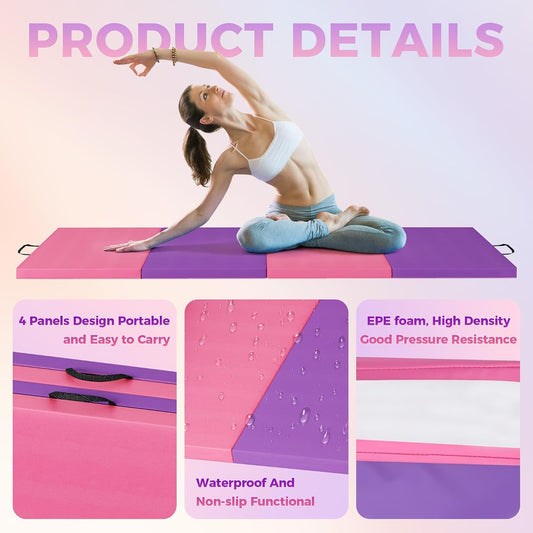 Folding Gymnastics Mat, Exercise Mats, Gymnastics Tumbling Mats, Thick Portable Home Gym Floor Pad for Yoga, Pilates, Aerobics & Martial Arts Training