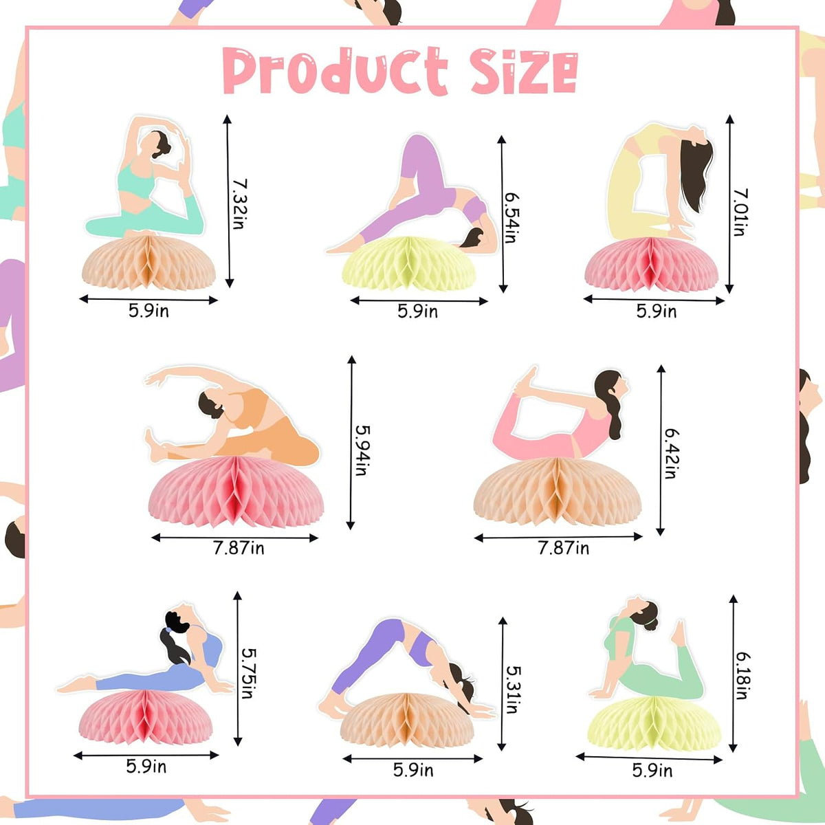 8 Pieces Yoga Honeycomb Centerpieces, Meditation Party Decorations for Adults Teens, Double Sided Yoga Theme Table Toppers for Birthday Baby Shower Sports Fitness Party Supplies