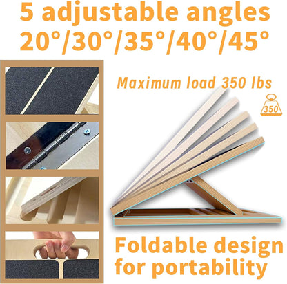 Wooden Slant Board, 5-Angle Adjustable Calf Stretcher, 16.5x12 in, 350 lb