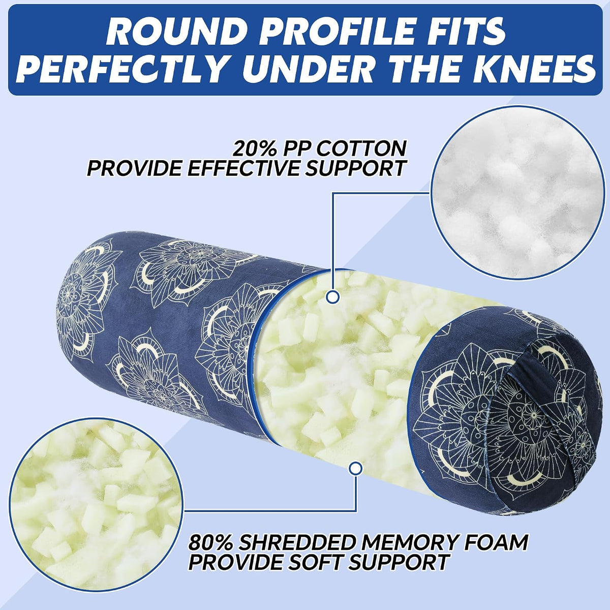 Round Yoga Pillow, Cylindrical Yoga Bolster Pillow with Washable Cover, Meditation Cushion Body Cushion for Practice, Restorative, Meditation