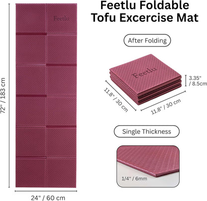 Foldable Yoga Mat, 72" x 24" x 6mm, Lightweight & Non-Slip