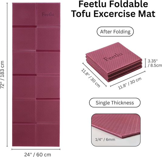 Foldable Yoga Mat, 72" x 24" x 6mm, Lightweight & Non-Slip