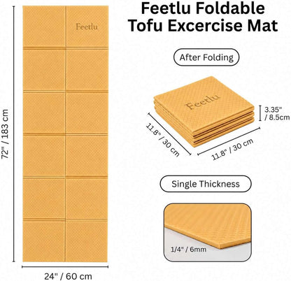 Foldable Yoga Mat, 72" x 24" x 6mm, Lightweight & Non-Slip
