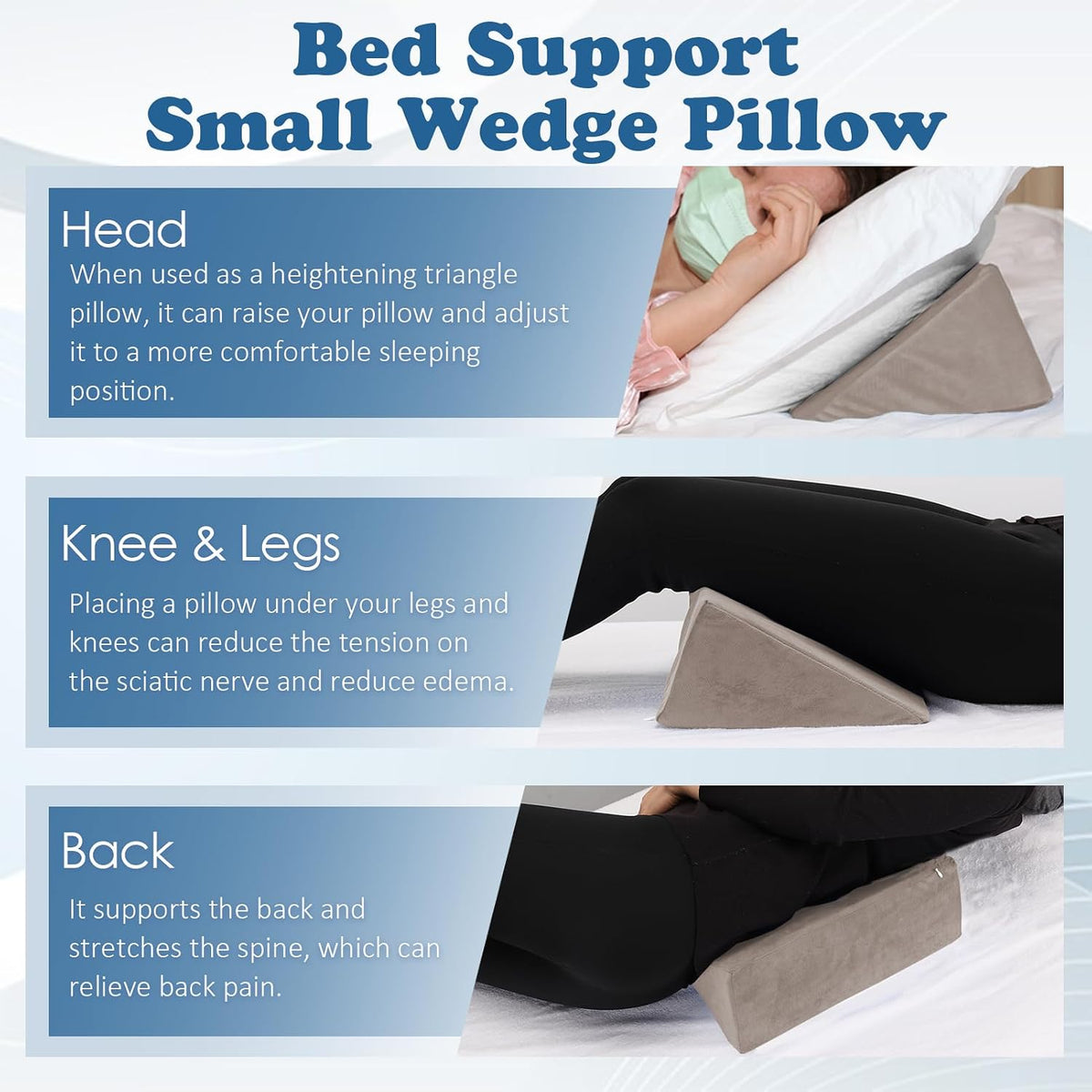 Small Wedge Pillow, Wedge Pillow for Bed Sores, Positioning Pillow