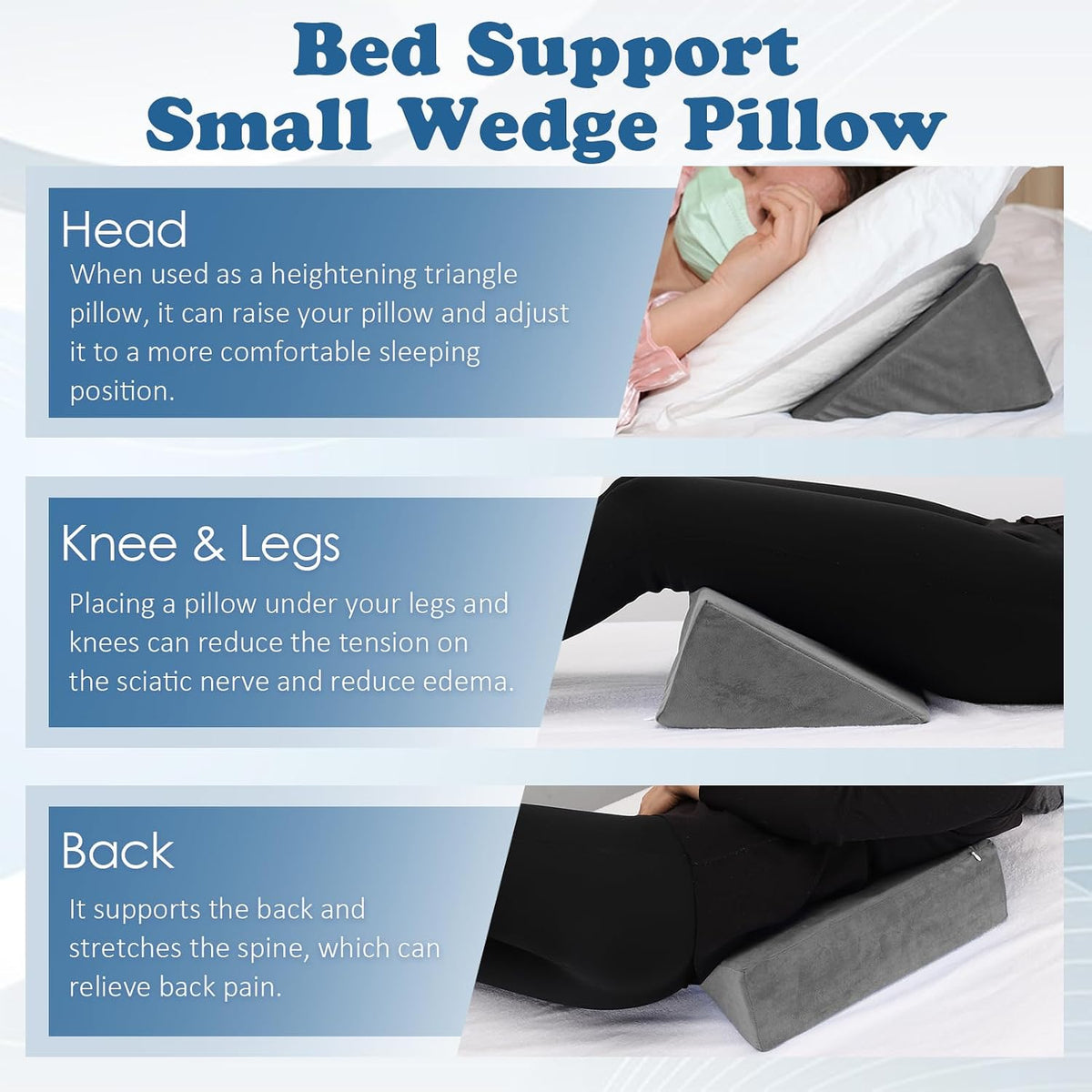 Small Wedge Pillow, Wedge Pillow for Bed Sores, Positioning Pillow