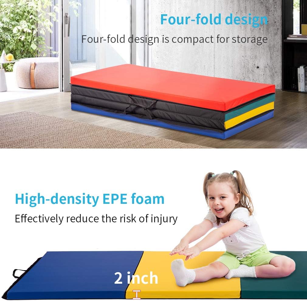 Gymnastics Tumbling Mats Portable Gymnastics Mat Folding Tumbling Mat Thick Yoga Mat Exercise Mat with Carrying Handles for home Workout outdoor Yoga Gymnastic