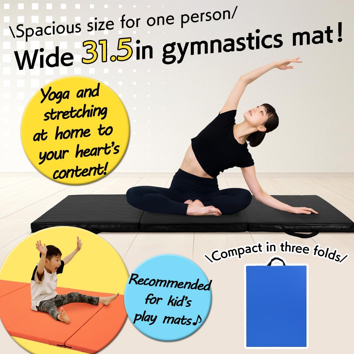 Gymnastics Mat Folding Stretch Mats 71"x31"x2" Exercise Muscle Training Children Play Horizontal Bar Mat Yoga Sports Soundproof Home Use