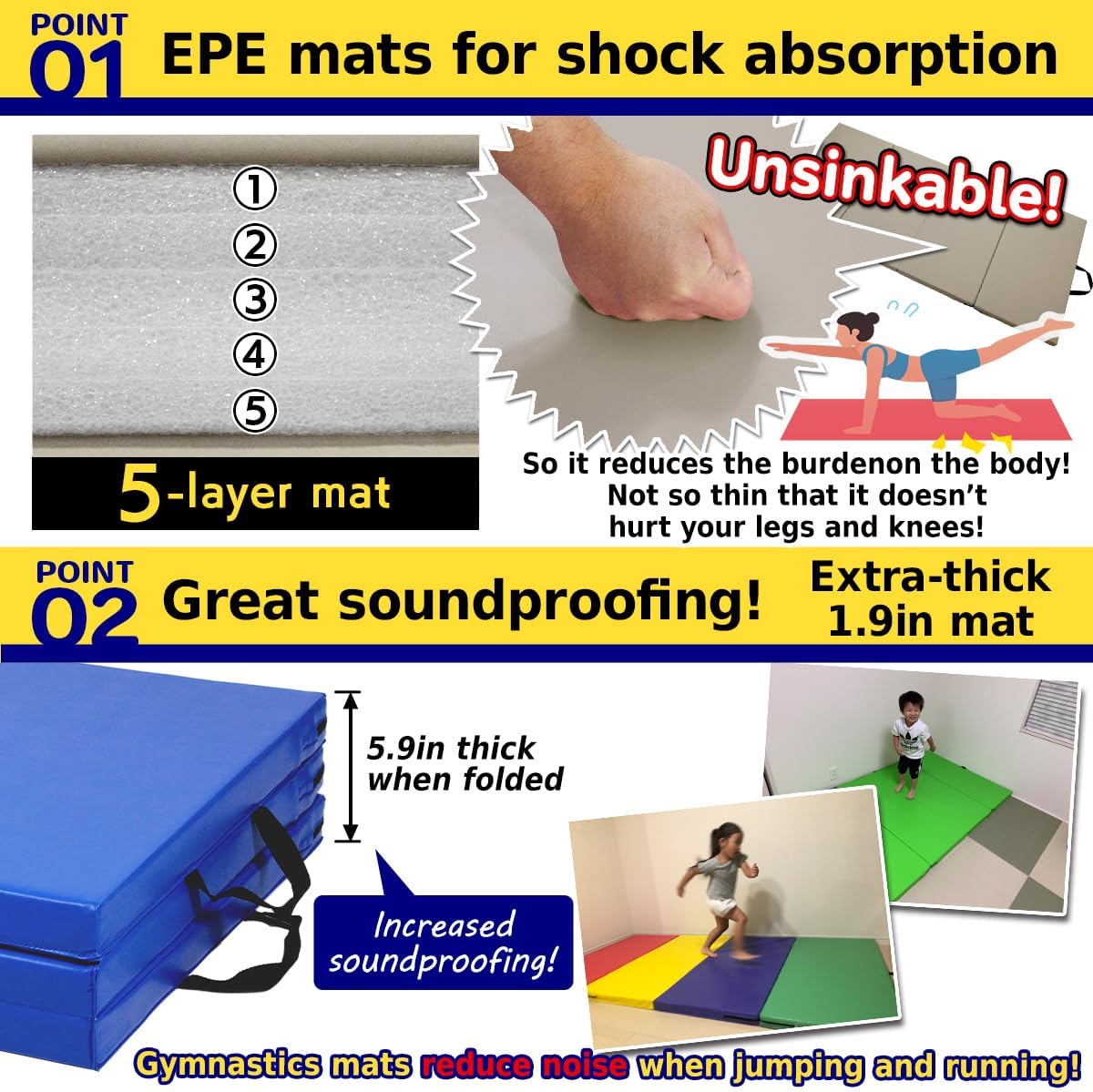 Gymnastics Mat Folding Stretch Mats 71"x31"x2" Exercise Muscle Training Children Play Horizontal Bar Mat Yoga Sports Soundproof Home Use