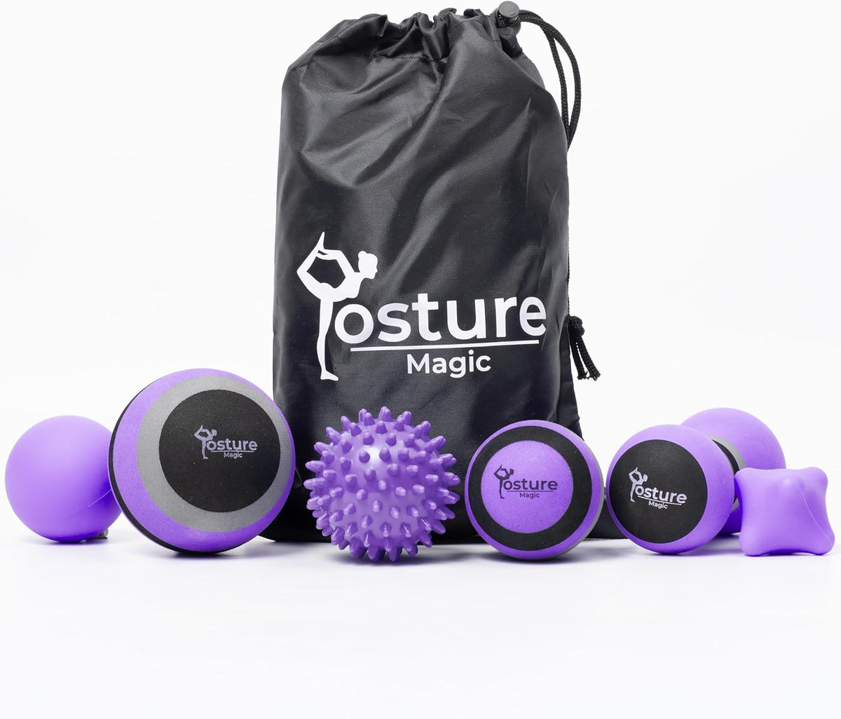 Massage Ball Kit for Myofascial Trigger Point Release & Deep Tissue Massage - Set of 6 - Large Foam/Small Foam/Lacrosse/Peanut/Spiky/Hand Exercise Ball (Purple)