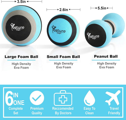 Massage Ball Kit for Myofascial Trigger Point Release & Deep Tissue Massage - Set of 6 - Large Foam/Small Foam/Lacrosse/Peanut/Spiky/Hand Exercise Ball (Purple)