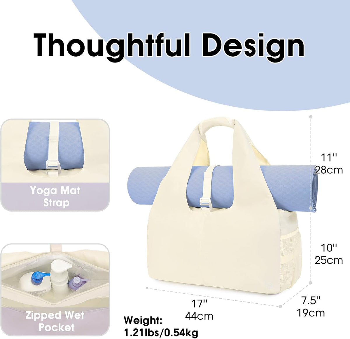 Tote Yoga Mat Gym Bag 20L Women W/Shoe Compartment Wet Dry Pocket
