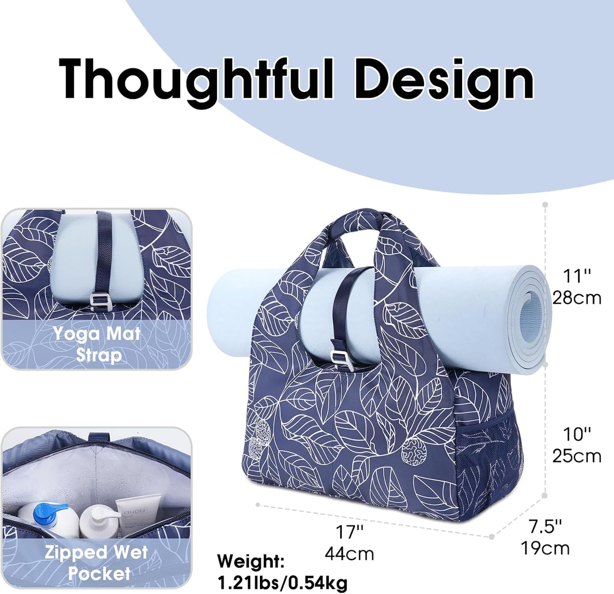 Tote Yoga Mat Gym Bag 20L Women W/Shoe Compartment Wet Dry Pocket