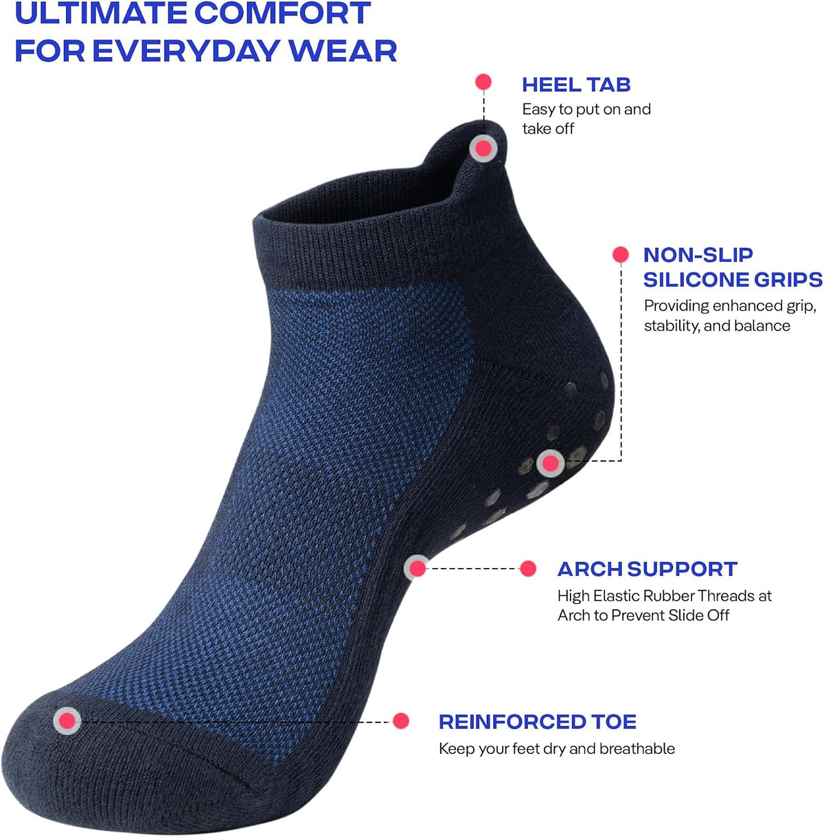 CoolMate Mens Grip Socks, Non Slip Athletic Socks for Pilates, Yoga