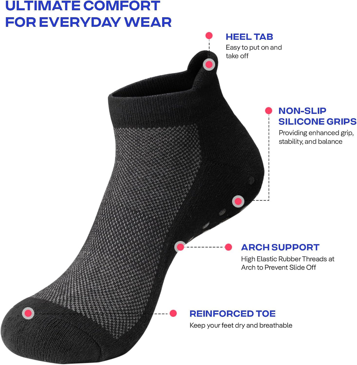 CoolMate Mens Grip Socks, Non Slip Athletic Socks for Pilates, Yoga