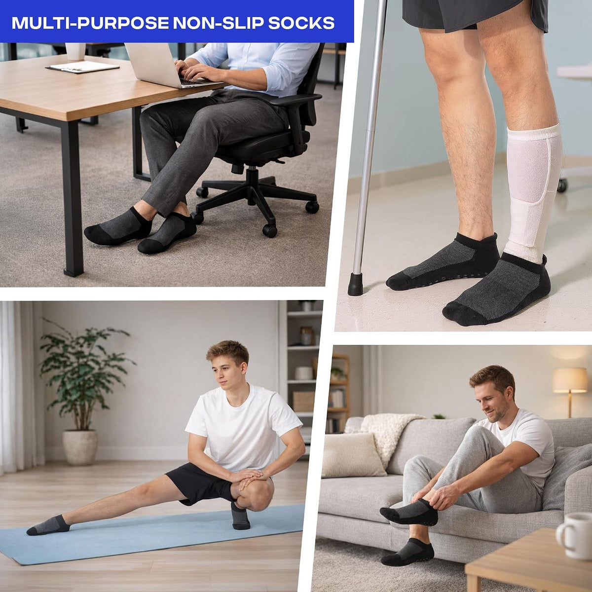 CoolMate Mens Grip Socks, Non Slip Athletic Socks for Pilates, Yoga