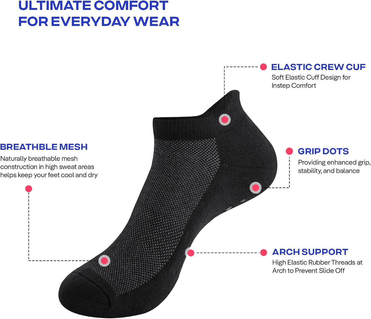 CoolMate Mens Grip Socks, Non Slip Athletic Socks for Pilates, Yoga