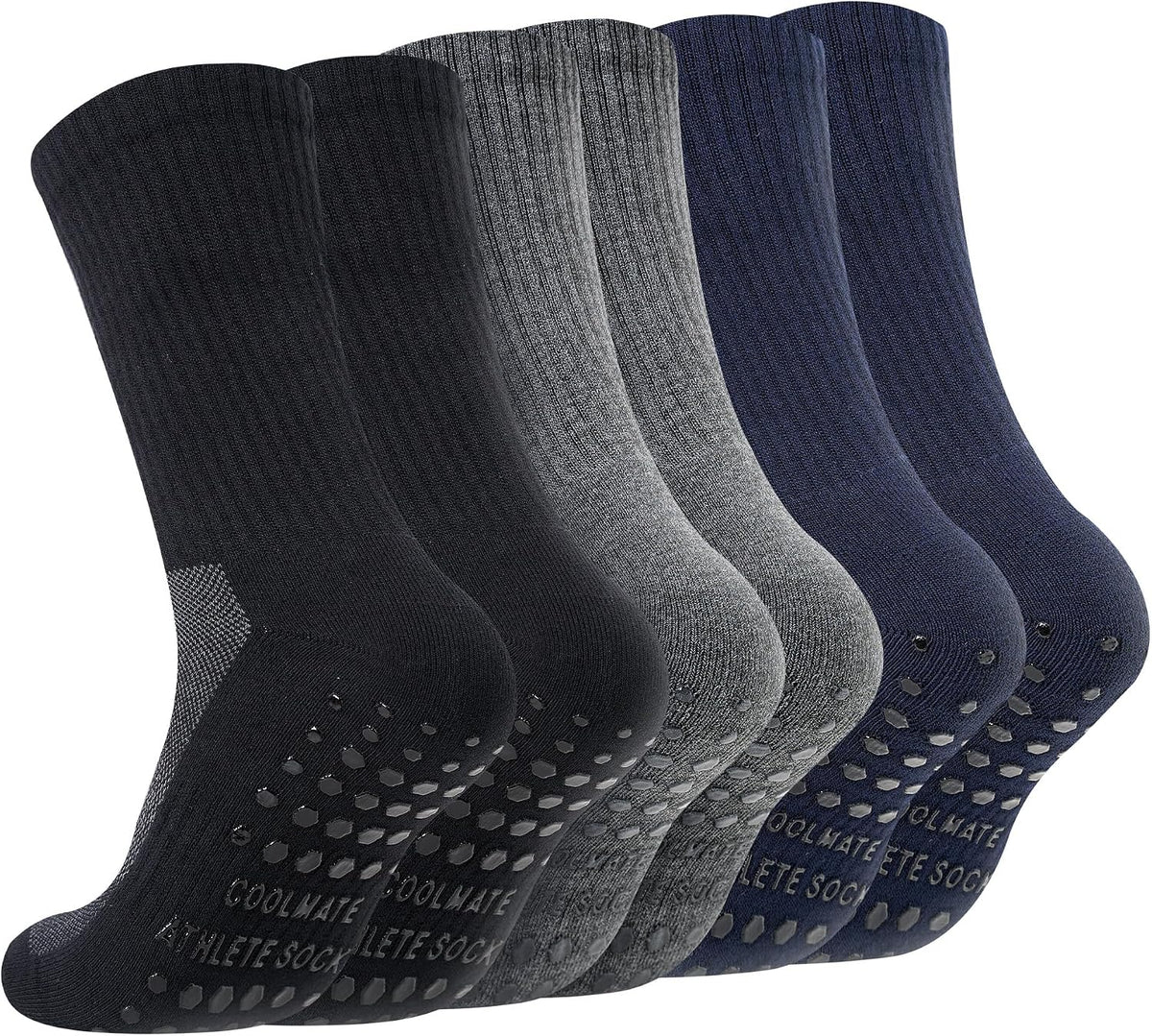 CoolMate Mens Grip Socks, Non Slip Athletic Socks for Pilates, Yoga