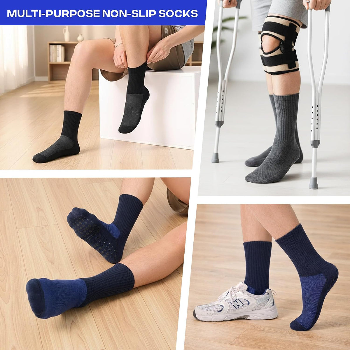 CoolMate Mens Grip Socks, Non Slip Athletic Socks for Pilates, Yoga