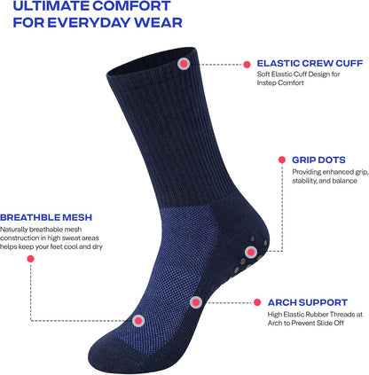 CoolMate Mens Grip Socks, Non Slip Athletic Socks for Pilates, Yoga