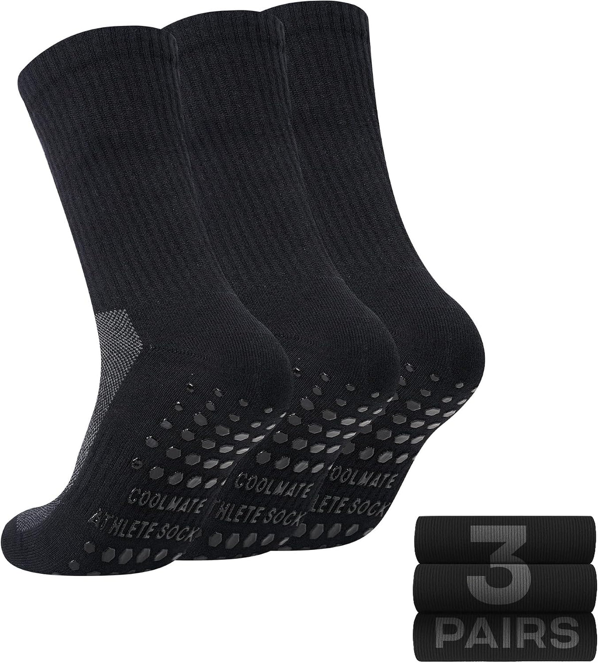 CoolMate Mens Grip Socks, Non Slip Athletic Socks for Pilates, Yoga
