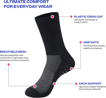 CoolMate Mens Grip Socks, Non Slip Athletic Socks for Pilates, Yoga