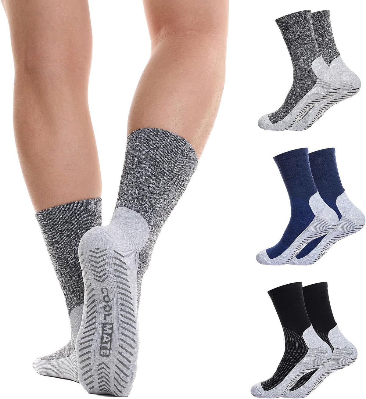 CoolMate Mens Grip Socks, Non Slip Athletic Socks for Pilates, Yoga