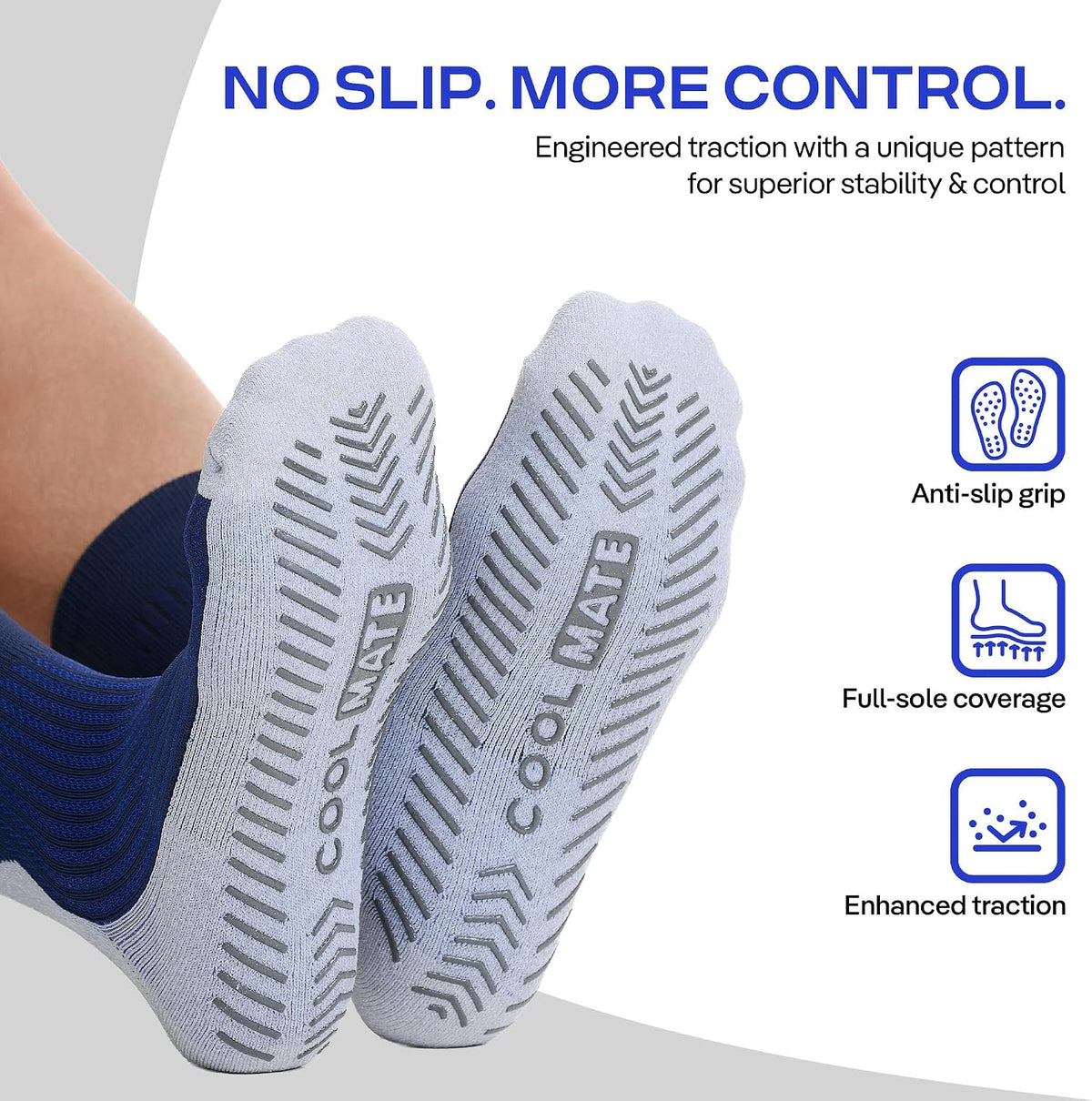 CoolMate Mens Grip Socks, Non Slip Athletic Socks for Pilates, Yoga