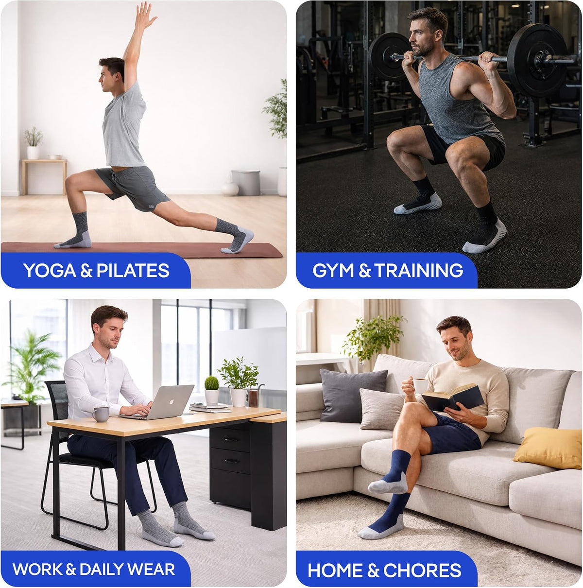 CoolMate Mens Grip Socks, Non Slip Athletic Socks for Pilates, Yoga