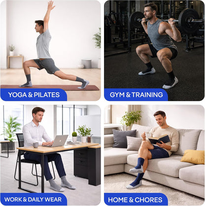 CoolMate Mens Grip Socks, Non Slip Athletic Socks for Pilates, Yoga